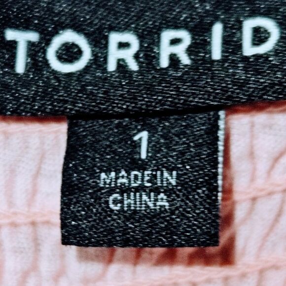 TORRID Plus Size Pink Cotton Strapless Smocked Bodice Embroidered Top 1X - Picture 5 of 14